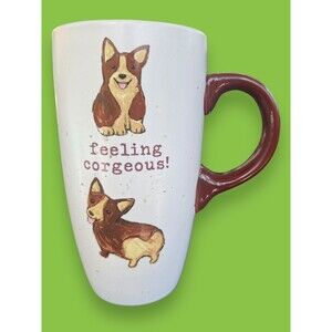 Belle Maison Tall Coffee Travel Mug "Feeling Corgeous" Corgi Dog Ceramic W/ Lid
